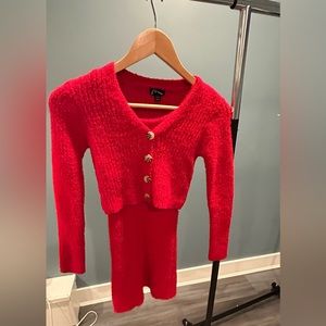Girls Red 2 Piece Dress & Sweater Set, M(7-8)